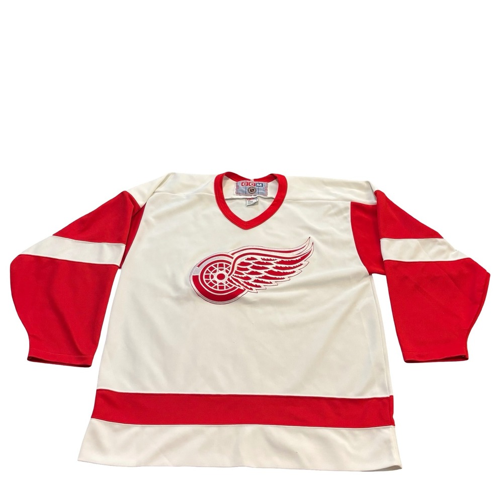 CCM Detroit Red Wings NHL Hockey Jersey White Red Vintage Made in Canada Large